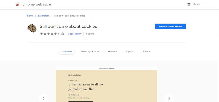 Installation of "Still don't care about cookies" extension